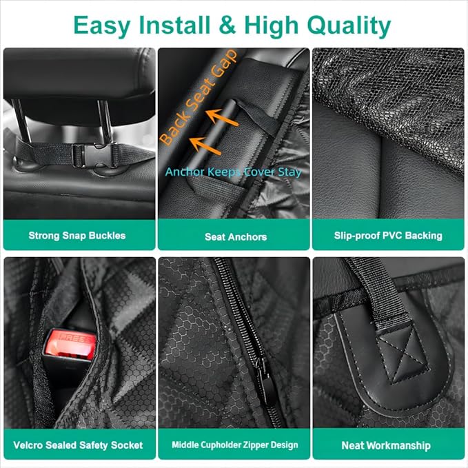 Dog Car Seat Cover for Back Seat Cover,Non Stick Fur Rear Seat Protector for Pet,Nonslip Waterproof Durable Universal Fit Interior Backseat Covers for Auto Van SUV