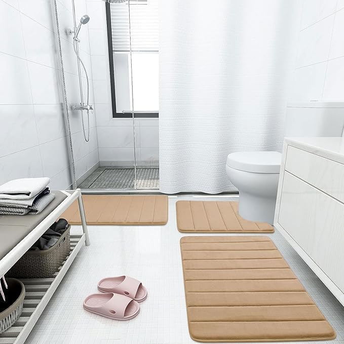 Buganda Memory Foam Bath Mat, 59" x 20", Ultra Soft and Non-Slip Bathroom Rugs, Water Absorbent and Machine Washable Bath Rug Runner for Bathroom, Shower, and Tub, Camel