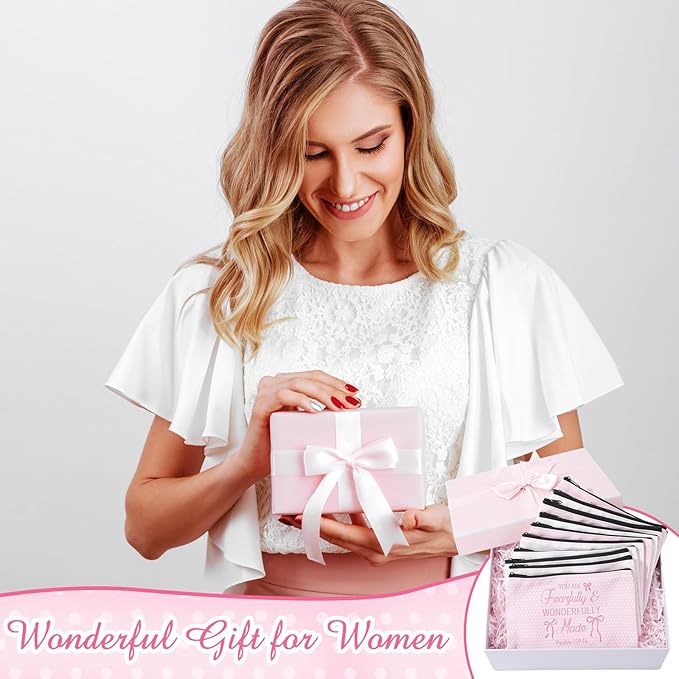 Reginary 20 Pieces Pink Christian Cosmetic Bags Bulk for Women Christmas Coquette Bow Religious Makeup Bags Gifts with Zipper Christian Pouch Toiletry Inspirational Church Party Gifts, 7 x 4.3 Inches