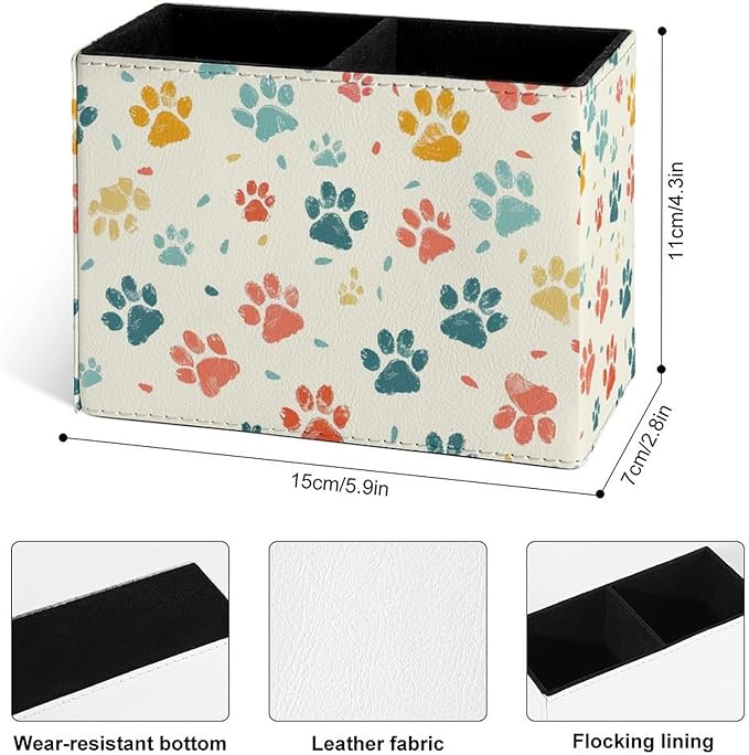 Famame Paws Colorful Vintage Pencil Holder for Desk, Leather Desktop Container Pen Cup Storage Study Table Pen Organizer Makeup Brush Holder for Classroom Office Home