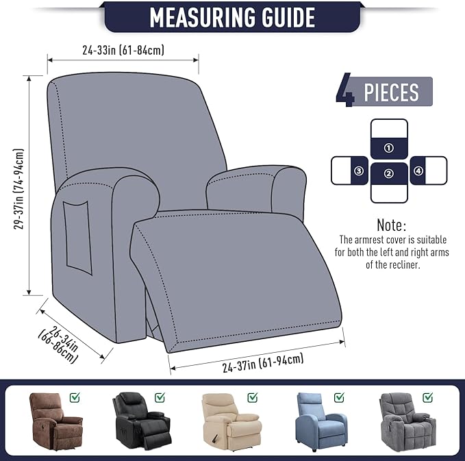 TAOCOCO Recliner Cover 4-Pieces, Recliner Stretch Sofa Slipcover, Recliner Cover 1 Seat, Couch Protector Soft, Furniture Protector Covers with Elastic,Chair Covers Jacquard Pattern (Navy Blue)