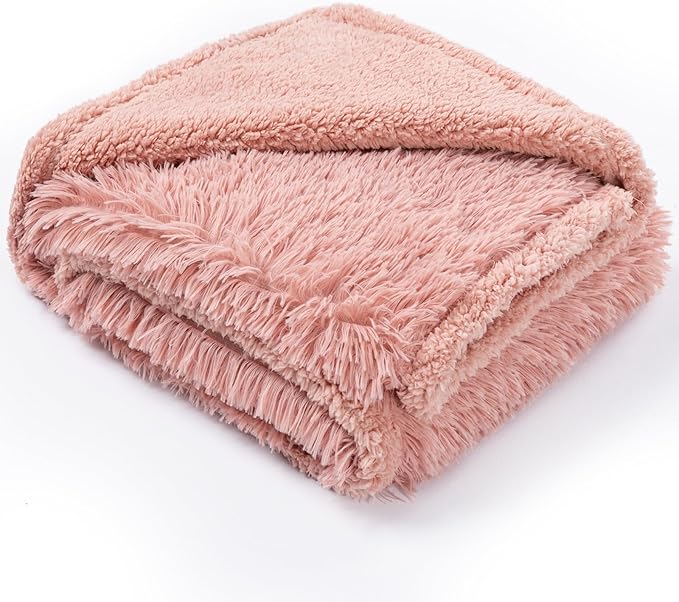 Wowchine Waterproof Dog Blanket Pink Fluffy Long Faux Fur Pet Throw Blankets 28x20in for Couch Love Bed Cover Washable(Pink,XS)