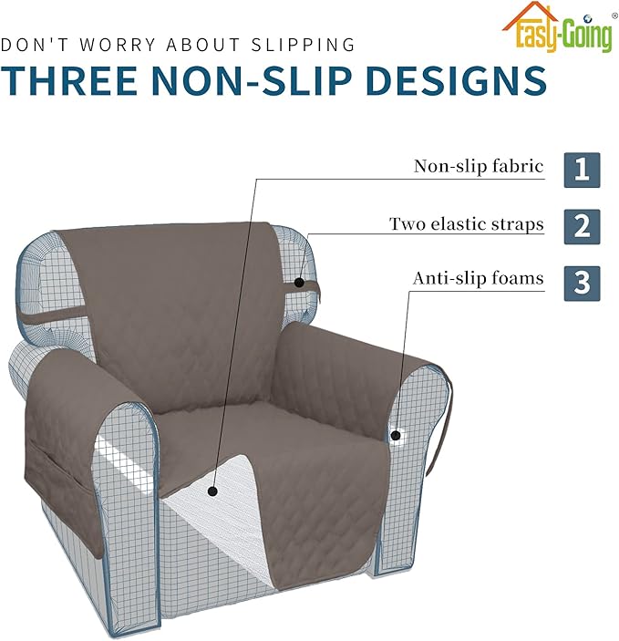 Easy-Going Waterproof Oversized Loveseat Covers Leakproof Couch Cover for 2 Cushion Couch Sofa Cover Washable Sofa Slipcover Non-Slip Furniture Protector with Pocket for Pets (Medium-XL, Taupe)