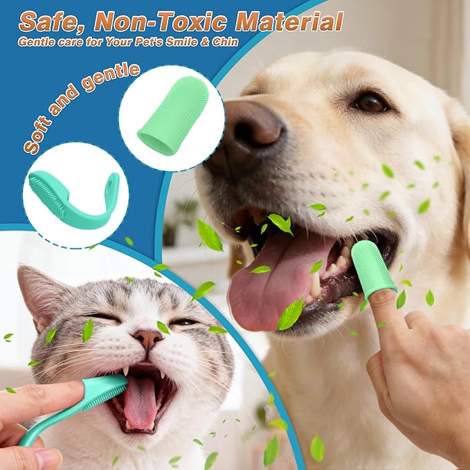 MIYIJHY 7-Piece Pet Grooming Kit with Storage Bag | Portable Bathing Set for Dogs & Cats | Includes Silicone Gloves, Deshedding Brushes & Finger Toothbrushes | All-in-One Pet Care (Sage Green)