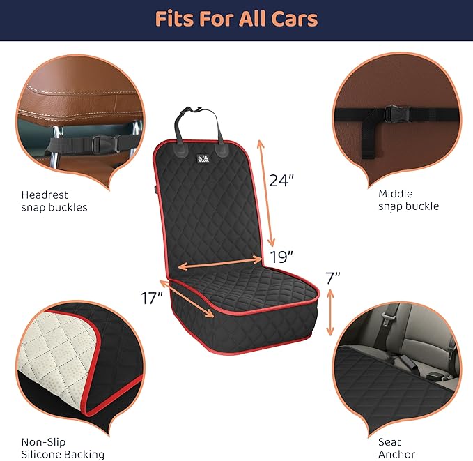 Front Seat Dog Cover for Car, Truck & SUV - Waterproof, Non-Slip Pet Car Seat Cover for Dogs - Durable, Easy to Install & Clean, Front Passenger Seat Protector for Pets & Vehicles