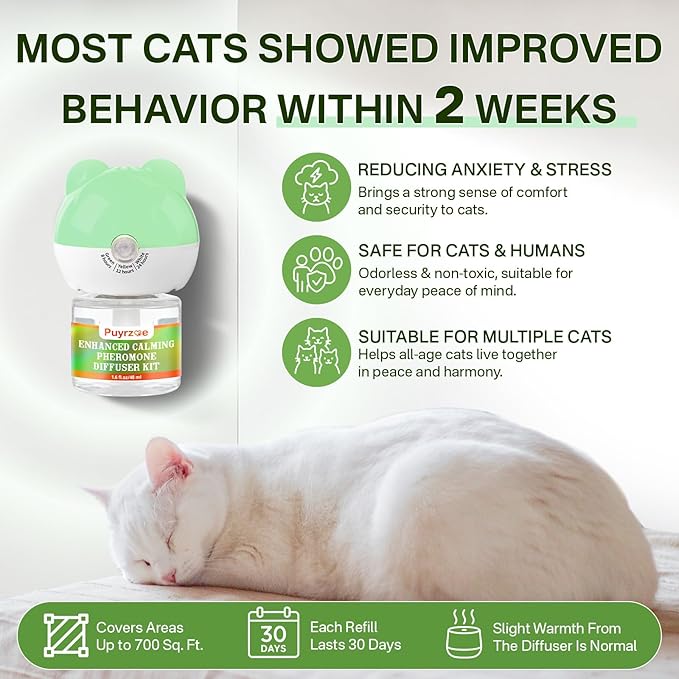 Cat Calming Diffuser with Timing Function, 3-in-1 Cat Pheromones Calming Diffuser Kit, 60-Day Anxiety Relief, Stress Relaxation Cat Pheromone Diffuser for All Cats (1 Diffuser + 2 Refills)