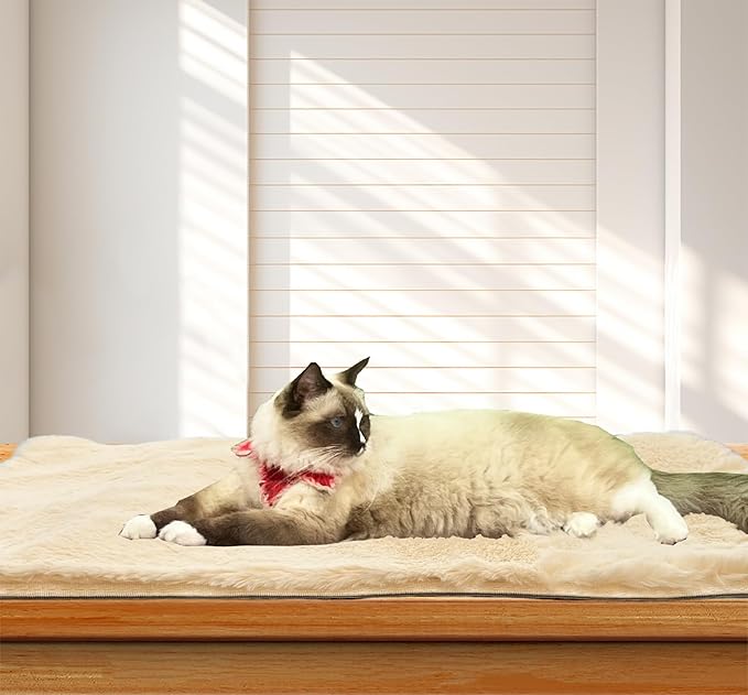 Soft Cat Window Sill Pet Pad Perch,Fluffy Windowsill Mat Pillow Seat Bed for Pet, Cat Cushion for Window Sill Pet Window Mat (Beige, 12"x35")