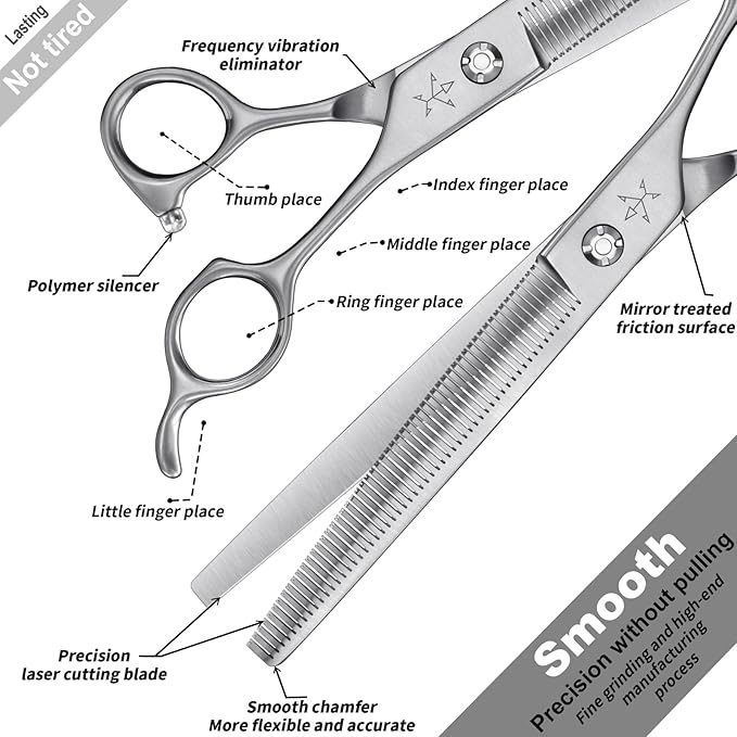 High-end Professional Dog Grooming Thinning Scissors Teeth Cutting Blending Shears Pet Texturizing Shears 7.5 Inch Extremely Very Sharp Stainless Steel Alloy For Cat Other Animals Groomer