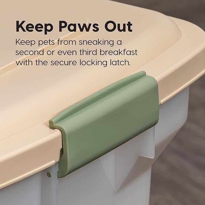 IRIS USA 58 Lbs / 67 Qt WeatherPro Airtight Pet Food Storage Container with Attachable Casters, For Dog Cat Bird and Other Pet Food Storage Bin, Keep Fresh, Translucent Body, Almond/Clear