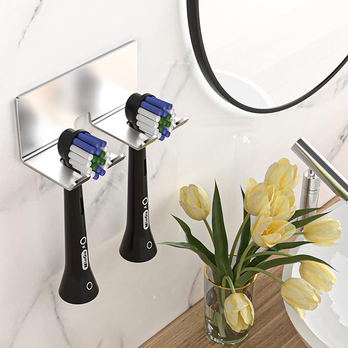 Electric Toothbrush Head Holder, Toothbrush Holders Wall Mounted, Electric Toothbrushs Holder, Bathroom Shower Tooth Brushing Holder, Tooth Brush Head Holder Organiser (Silver, Small)