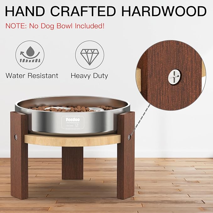 Feedoo Elevated Dog Bowl Stand, 6 Inch Height Raised Stand for Medium&Small Dogs, Durable Solid Hardwood Stand for 7.8Inch Bowls [No Dog Bowl Included]