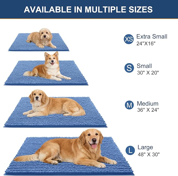OLANLY Dog Door Mat for Muddy Paws 59x24, Ultra Absorbent Chenille Mud Doormat, Non-Slip Washable and Dirt Trapping Doormat for Indoor Entryway, Quick-Dry Indoor Pet Bed Mats for Dogs, Cornflower Blue