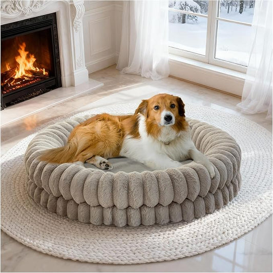 BALANCE Luxury Donut Dog Bed, 36 Inches Round Dog Beds Large Sized Dogs Washable, Orthopedic Calming Dogs Bed for Pets with Anti-Slip Bottom, Oatmeal