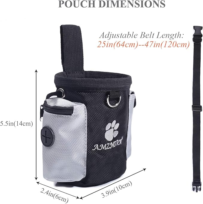 AMZNOVA Dog Treat Bag Treatnow Dog Treat Pouch, Training Pouch with Waist Belt & Clicker for Training & Walking, Waist Clip On Snack Fanny Pack for Pet, 3Cups, Black