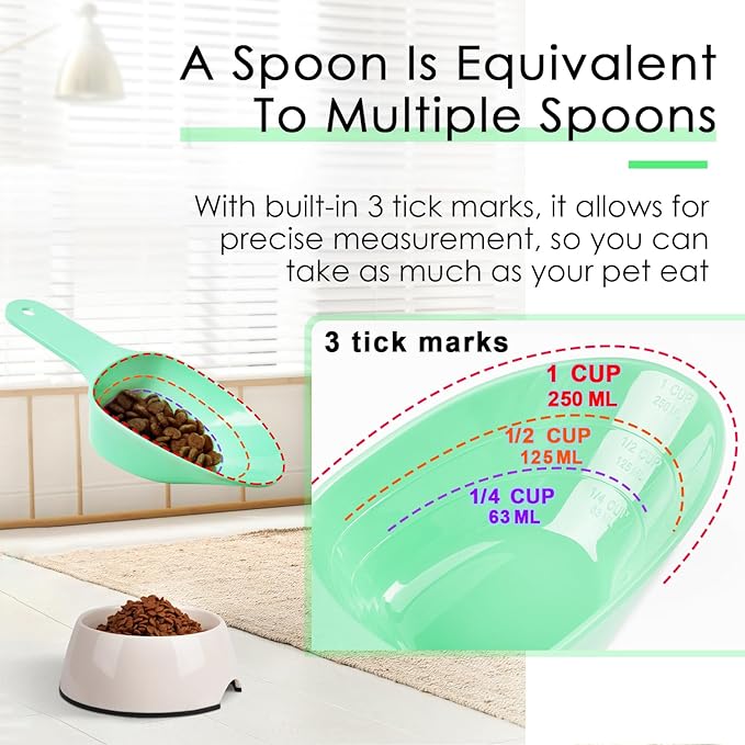 FURMYLOVE Dog Food Scoop-Melamine Pet Food Measuring Cup - 1 Cup 1/2 Cup 1/4 Cup Dog Cat Bird and Rabbit Food Feeding Scoop Dishwasher Safe -Green