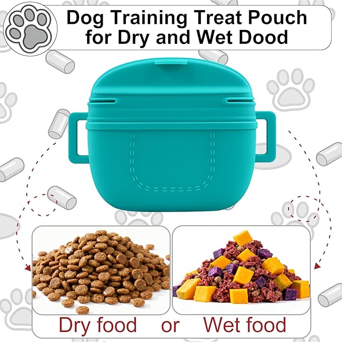 Upgraded Dog Treat Pouch, Stronger Magnetic Closure to Prevent Spilling, 1.7 Cup Silicone Fanny Pack with Waist Belt for Dog Training Walking(Blue)