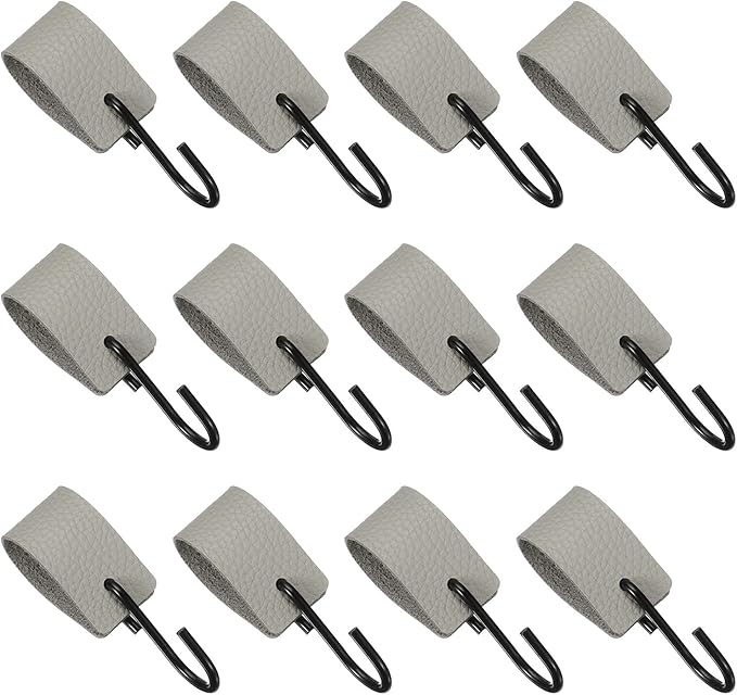 uxcell 12 Pcs PU Leather S Hooks, Multifunctional S Shaped Hooks for Hanging Coat Towel Camping Kitchen Bathroom Handle, Gray