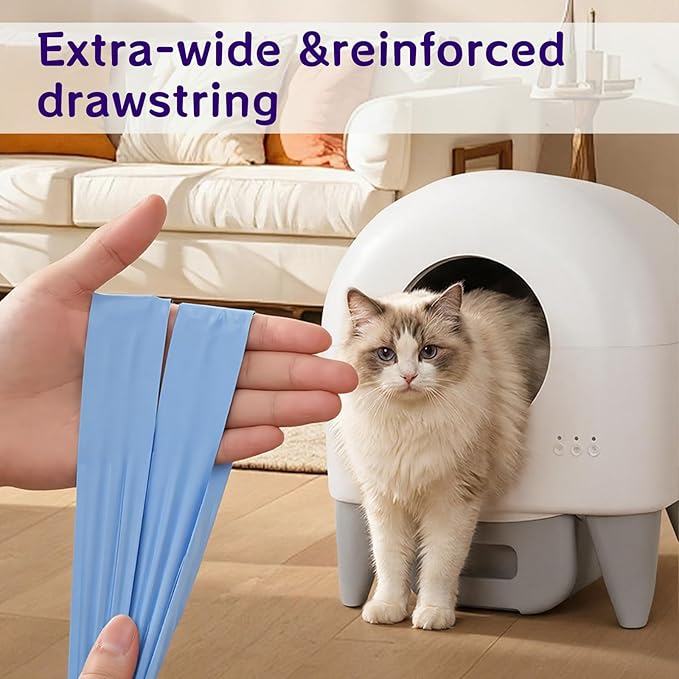 80 Count 26" x 11.8" Automatic Cat Litter Box Bags Compatible with Cmg Fmo Fstg Robot Litter box, Thick Self-Cleaning Cat Litter Box Replacement Liners with Drawstring Heavy Duty