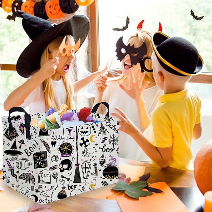 FXOCSHE Halloween Ghost thriller basket,Empty Halloween basket,Horror and thriller decor,Trick or Treat Box for Boys and Girls,Horror decor(Magic Halloween)