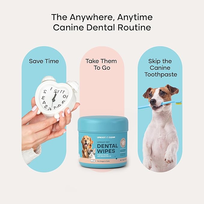 Uproot Clean Pet Dental Finger Wipes for Dogs & Cats (50ct.): Easy & Effective Cat and Dog Teeth Cleaning Wipes - Dog Dental Tissues for Plaque, Tartar, & Bad Breath - Safe, Rinse-Free, Disposable