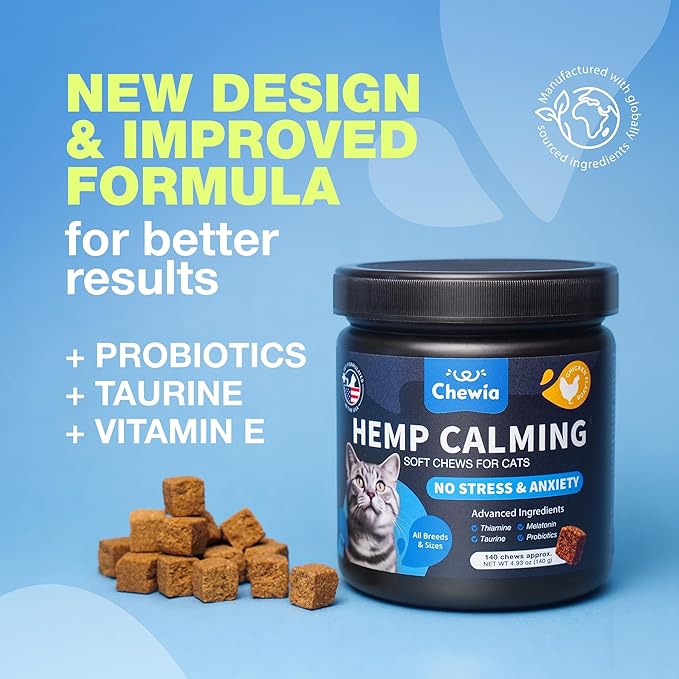 Cat Calming Treats - Probiotic Melatonin Soft Chews for Cat Anxiety Relief - Calming Chews for Stress, Storms, Travel, Grooming, Separation Anxiety - Behavioural Support
