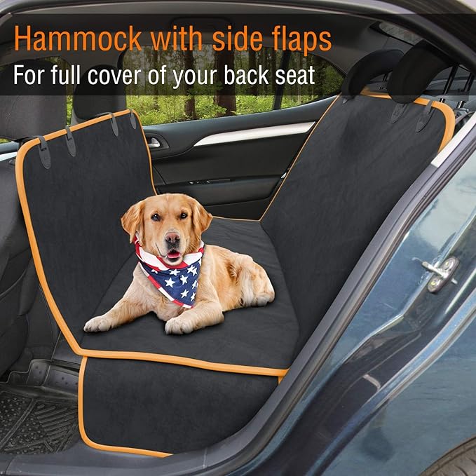 Active Pets Dog Car Seat Cover Car Seat Protector- Dog Seat Cover for Back Seat of SUVs, Trucks, Cars - Waterproof & Convertible Hammock for Car Backseat - Travel Accessories -Orange, XL