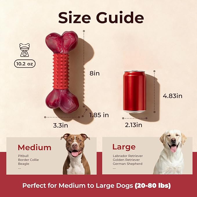 Apasiri Tough Dog Toys for Aggressive Chewers Large Breed, 2-Pack Dogs Chew Toys for Large Medium Dogs, Nylon and Rubber Dog-Bones for Teething Chew, Beef Flavor, for Doggo 20-80 lbs