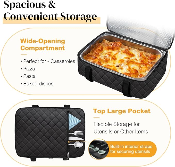 Coobiiya Insulated Casserole Carrier – Portable Tote for Hot or Cold Food, Warmer & Cooler Bag Lunch Bag, Fits 9" x 13" Baking Dish, Ideal for Potluck Parties