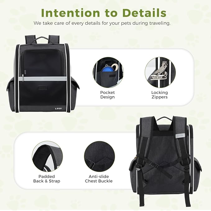 Lekereise Cat Backpack Carriers, Dog Carrier Backpacks with Breathable Mesh for Small Medium Cats Dogs Puppy Up to 18 Lbs, Pet Foldable Carrying Backpack Ventilated for Travel Hiking Collapsible