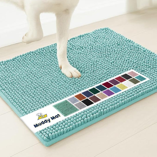 Muddy Mat® Shown on TV–Super Absorbent Microfiber Dog Door Mat for Muddy Paws, Non-Slip Washable Pet Rug, Quick Dry Chenille Entryway Carpet, Machine Washable Indoor Outdoor mat–Seafoam Green 30"x19"