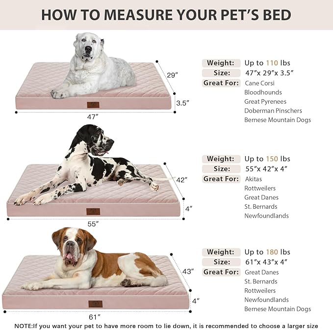 WNPETHOME Orthopedic Giant Dog Beds Large Sized Dog, Waterproof Extra Large Dogs Bed with Removable Washable Cover, Multi-Needle Quilting Dogs Crate Bed