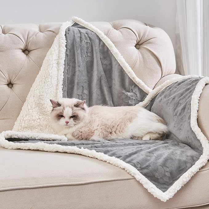 Qeils 1 Pack 3 Dog Blankets for Small Dogs - 3 pcs Waterproof Dog Blanket Washable - Soft Sherpa Fleece Puppy Blanket for Kitten Doggy, Warm Cat Blankets for Indoor Cats, 16"X23", Grey