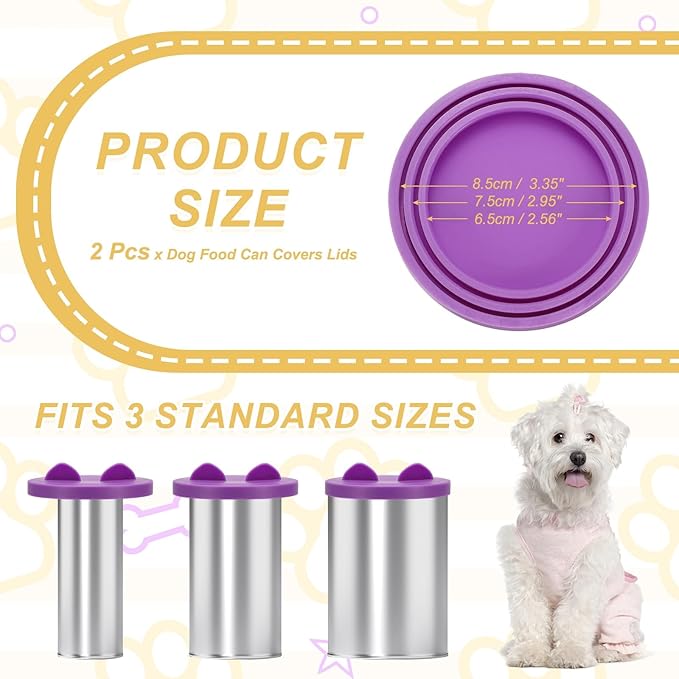 Cat Food Can Covers Lids, Dog Food Can Lids with Cute Pet Ears Shaped Silicone Toppers One Fit 3 Standard Sizes, (Lavender, 2Pcs), Intended for Dog/Cat/Pet Food Cans