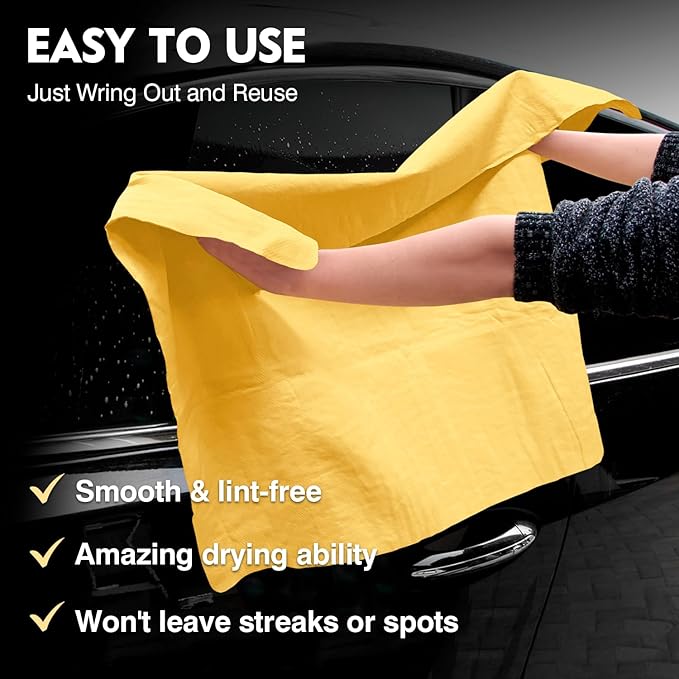 ARTIPOLY Premium Extra Large Shammy Cloth for Car Drying 2pk (34”x25”)-Super Absorbent XL Chamois Towel for Car-Reusable Shammy Towel for Car, Bathroom,Pets, Dust Remove, No Spots/Streak/Scratch