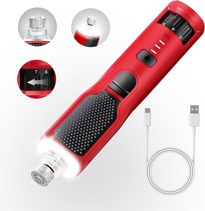 Dog Nail Grinder 7-Speed & 360° LED Light, Professional Pet Nail Grinder for Dogs and Cats, Electric Dog Nail Trimmer Painless Paws Grooming & Smoothing Tool for Large Small Dogs Cats Pets