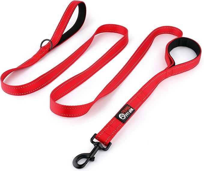 Primal Pet Gear Dog Leash 6ft Long,Traffic Padded Two Handle,Heavy Duty,Reflective Double Handles Lead for Control Safety Training,Leashes for Large Dogs or Medium Dogs,Dual Handles Leads(Red)