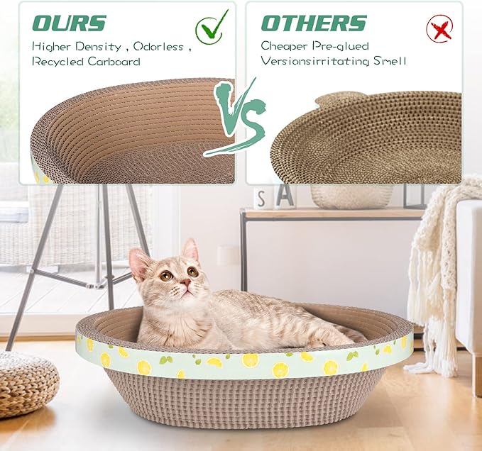 Oval Cardboard Cat Scratcher Bed Lounge Couch for Indoor Cats, Cat Scratching Board Large Lounger, Durable Cat Scratch Pad Box Furniture 19.5 x 15.6 x 4.7 Inch