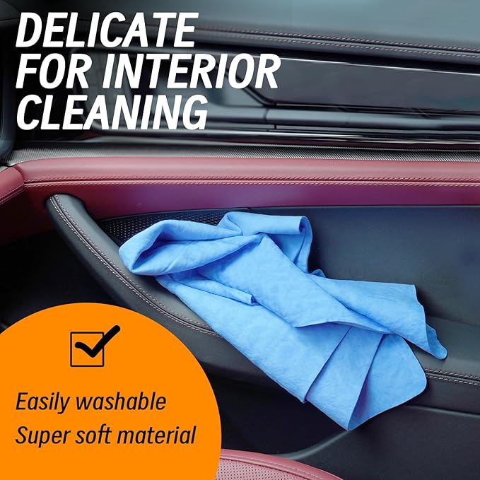 Tubsalah Premium Shammy Cloth for Car Drying - 2 Pack (26”x17”) - Super Absorbent Synthetic Chamois Bathroom,Pets, Dust Remove,- Reusable Non-Scratch Vehicle Dry Towel (Yellow & Blue)