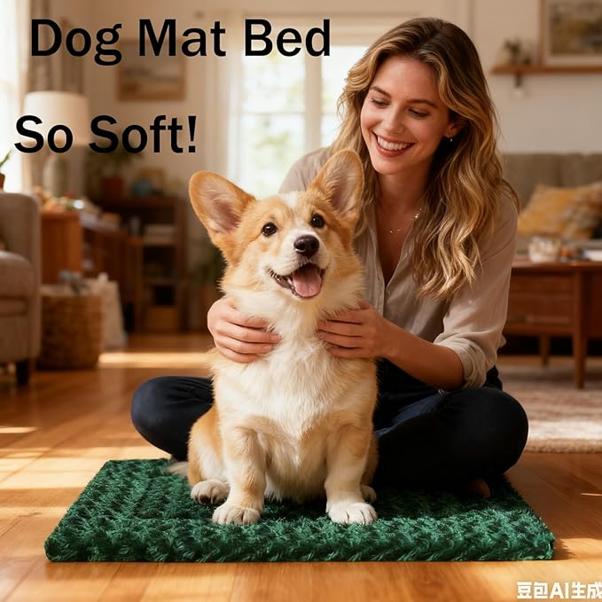 Dog Crate Bed Pad – Reversible Fleece Mat for Small, Medium, Large Dogs – Soft & Washable Anti-Slip Dog Bed Mat for Cages and Kennels – Comfortable, Durable Sleeping Pad for Dogs, Green, M