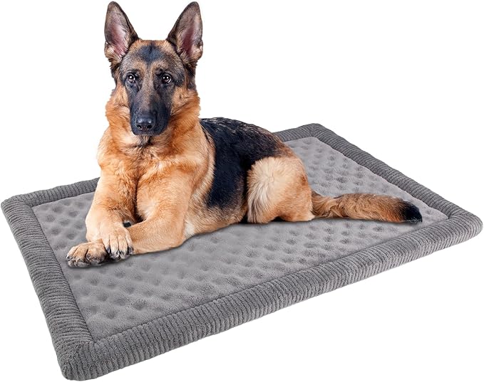 PAGGED XL Gray Dog Crate Pad 42x28 inch Memory Foam Large Dog Kennel Bed Soft Flannel Washable Anti Slip Puppy Sleeping Mat,Grey
