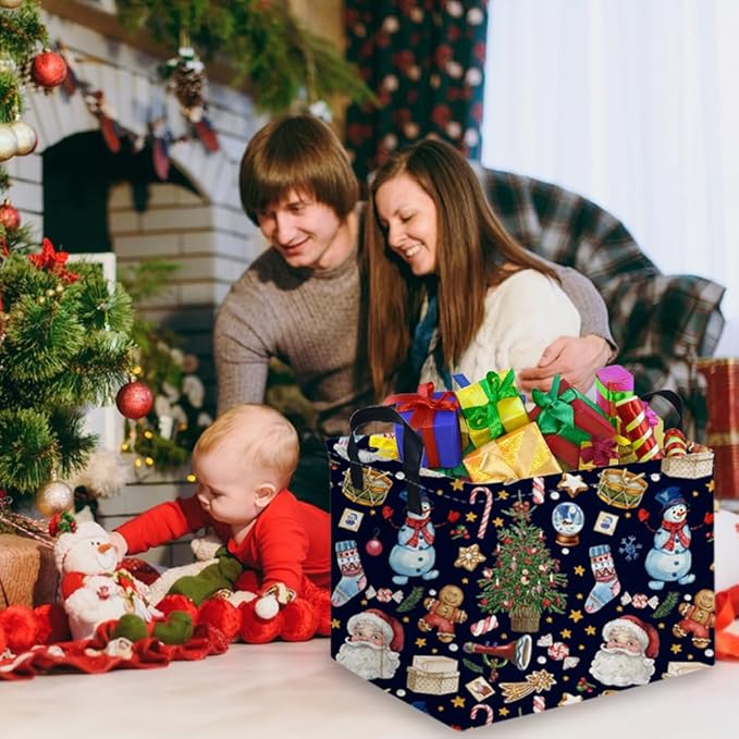 FXOCSHE Rectangle Christmas Basket,Nursery Hamper,Waterproof Laundry Hamper,Collapsible Canvas Laundry Basket,Toy Organizer,Christmas room decor,Gift Basket(Santa Claus)