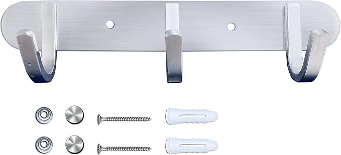 Coat Hook Rack Brushed Nickel - Sagmoc 8-Inch Coat&Towel Hook Rail Wall Mounted with 3 Hooks, Durable Wall Hangers for Bedroom, Bathroom, Foyer, Hallway (SUS304 Stainless Steel)