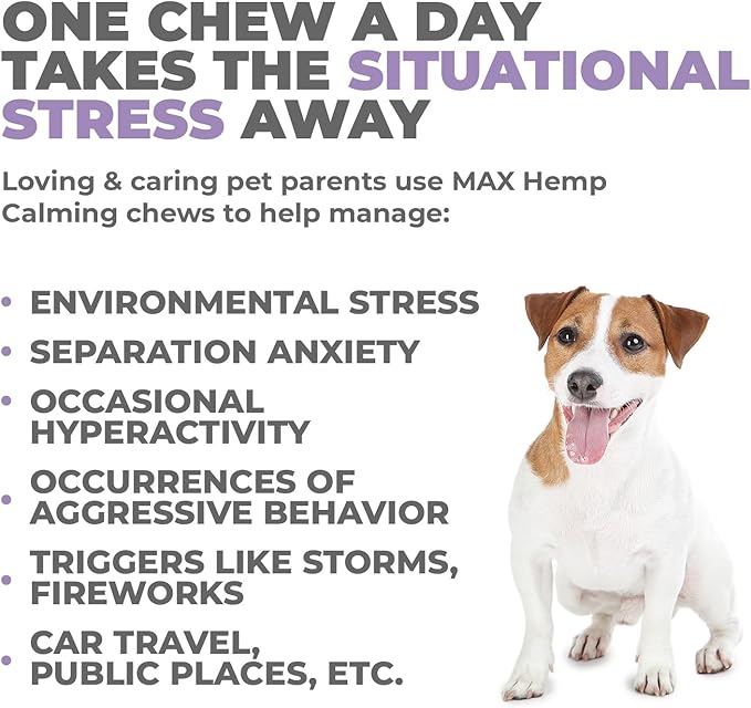 Mighty Petz MAX Hemp Calming Chews for Dogs - Dog Anxiety Relief with Melatonin + Hemp Oil. Dog Calming Treats, Calming Dog Chews, Advanced Pet Composure and Sleep Support