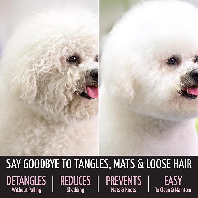 Tauro Pro Line Slicker Dog Brush for Shedding - Detangler for Dense & Long Hair - Dematting Pet Slicker Brush for Dogs & Cat, Doodle Grooming, Non-Slip Grip, Soft Pin (Size S - Pink)