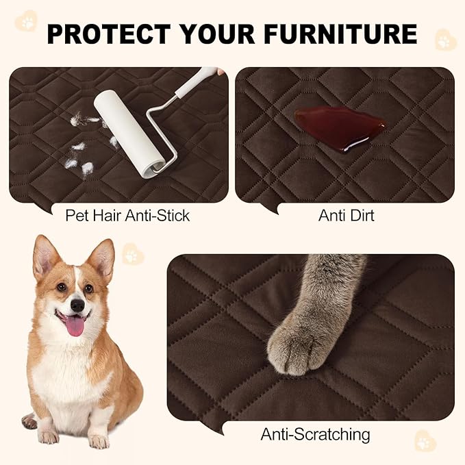 Smiry Reversible Waterproof Couch Covers for Sofa, Washable Dogs Couch Covers for 3 Cushion Sofa Pet Friendly, Water Resistant Furniture Protector Slipcover, Geometric (82"x120", Chocolate/Dark Grey)