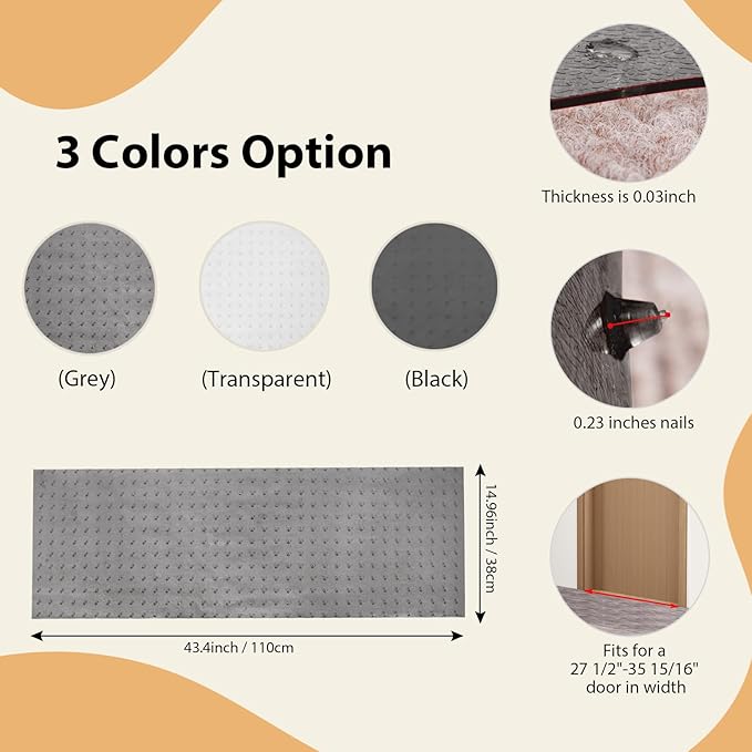 Carpet Protector for Pets Cat Carpet Protector for Doorway, Anti Scratch Under Door Cat Scratch Protector Mat, Easy to Cut Plastic Stopper (Grey, 3.6FT-2pack)