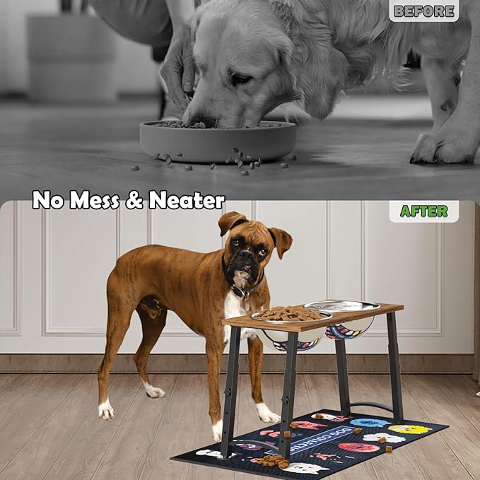 TIDANT Elevated Dog Bowls for Large Extra Large Dogs with Mat, 4 Height Adjustable, 2 Stainless Steel Dog Bowls 3000ml,101oz