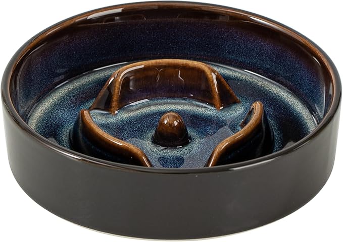 Ceramic 0.9 Cup Dog Bowl Slow Feeder for Small Dog and Cat, 6.1inch Pet Slow Dish, Stop Bloat, Preventing Choking(Single Bowl, Starry Sky)