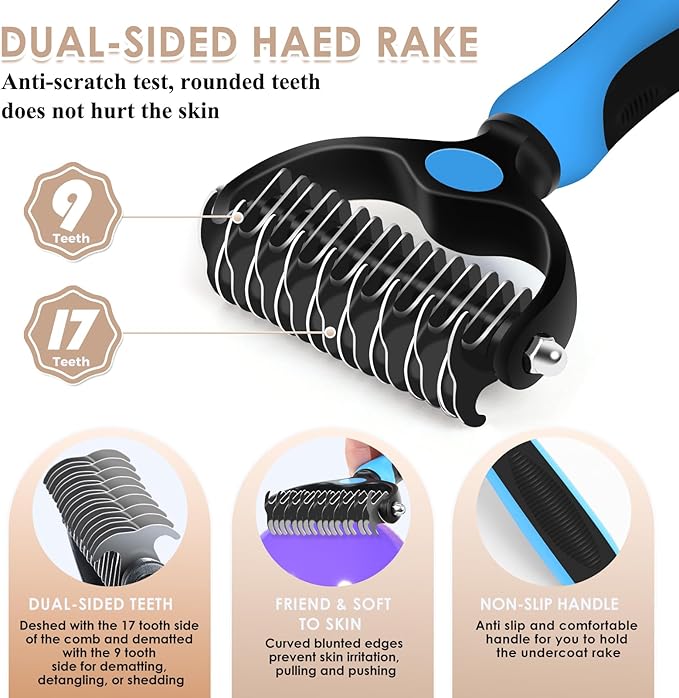 Large Slicker Brush for Dogs – 3pc Grooming Kit with Undercoat Rake & Comb, Deshedding Pin Brush for Mats & Shedding on Long-Haired & Double-Coated Dogs, Cats, Poodles & Goldendoodle, Oak