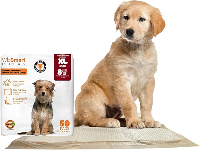 WizSmart Essentials Pads XL – Extra Large Dog Pads 23.5" x 35.4", Disposable Absorbent Pads for Large Dogs, Puppies, Senior Dogs, Incontinence, Urine, Water, Potty Training, Home, Travel - 50 Count